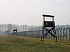 Auschwitz camp fence and guard towers